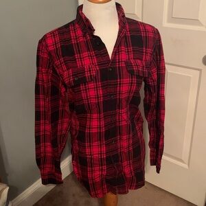 Faded Glory Red and Black Plaid Button Down Shirt